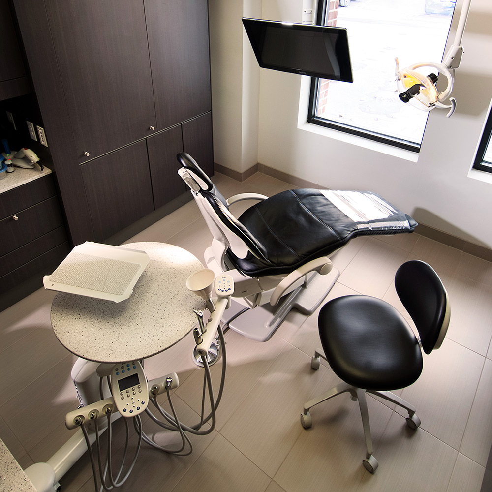 overhead view of patient room at clarence street dental - dentist office photography