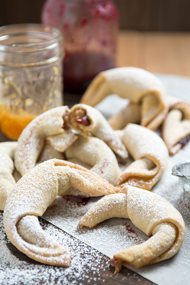 beautiful crescent rolled jam filled cookies - cook book photographer