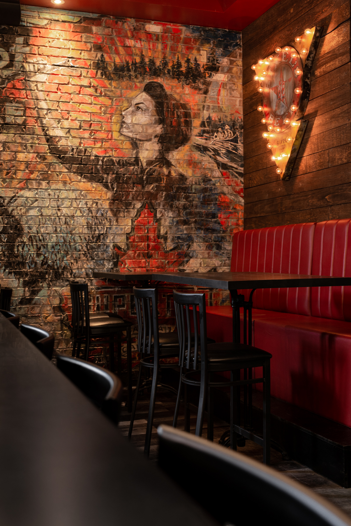 mural and bixel beer sign at the hudson